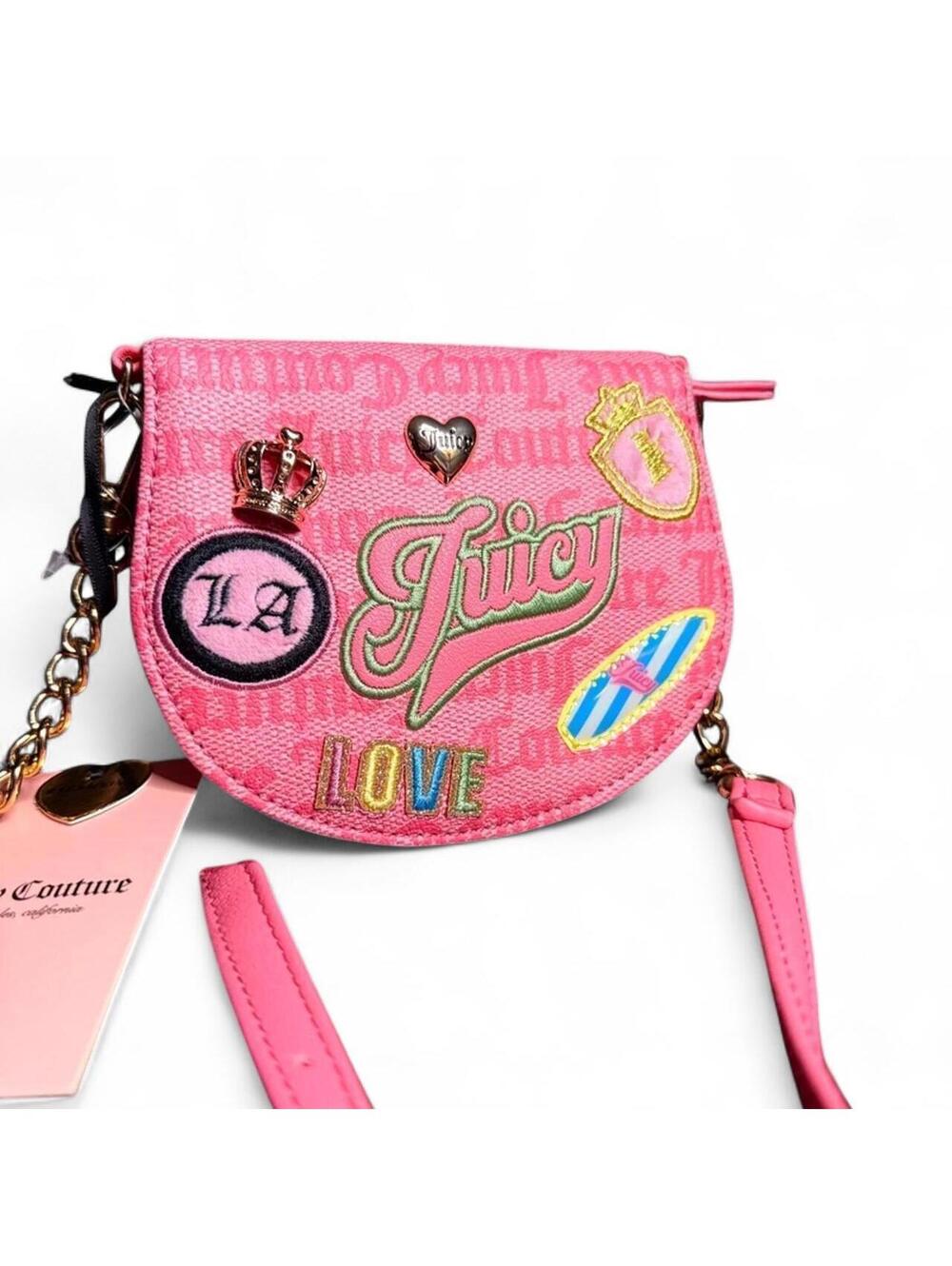 Juicy Couture Run the World Mini Crossbody Bag Pink Logo Chain NWT